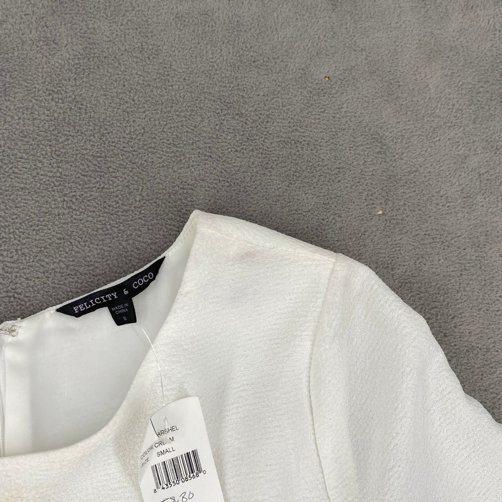 Felicity & Coco Marshel Cream Shift Dress 3/4 Sleeve Textured Crepe Small NEW - Picture 5 of 8
